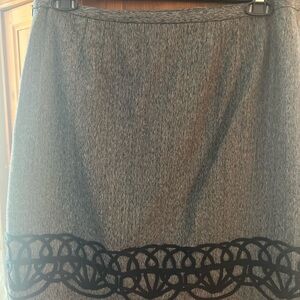 LOFT Gray Pencil Skirt with Black Lace Border